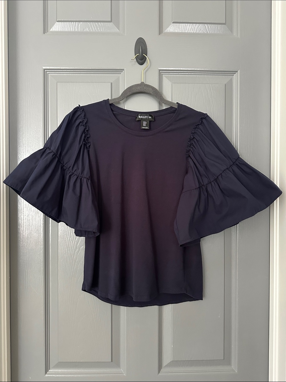 Bailey 44 Navy Short Sleeve Ruffle Tiered Top - Picture 1 of 4
